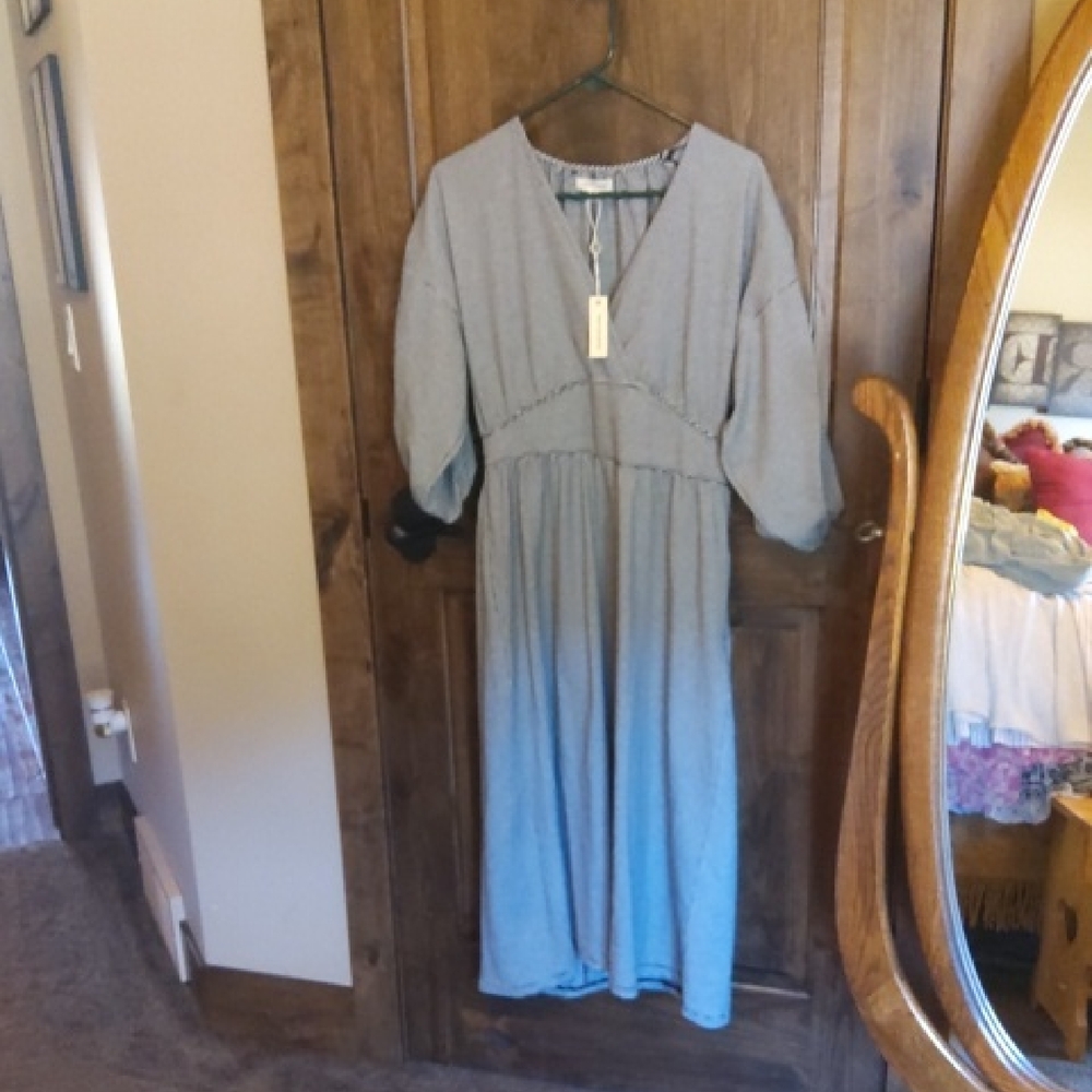 Max Studio Black and White Striped V-Neck Dress